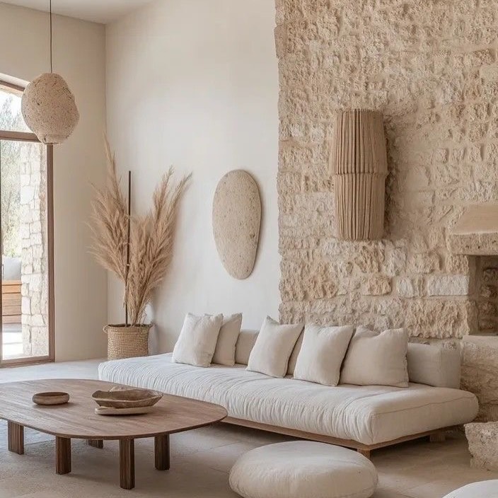 Referência visual de interior contemporâneo com abordagem Wabi-Sabi
